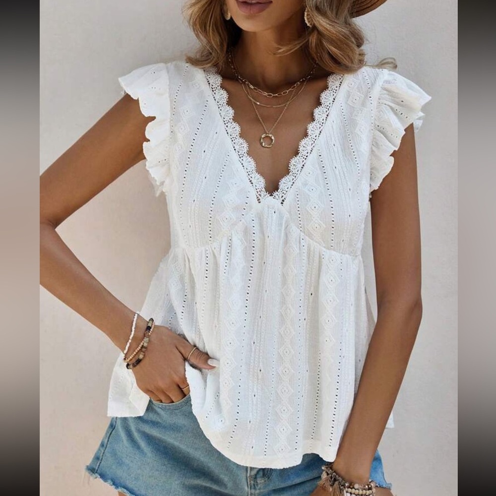 Boho Black v neck ruffle babydoll blouse - Picture 2 of 10